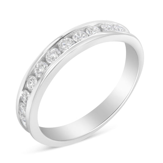 18K White Gold Channel Set Eternity Wedding Band Ring with Round Cut Diamonds - Lovez Aqua© -