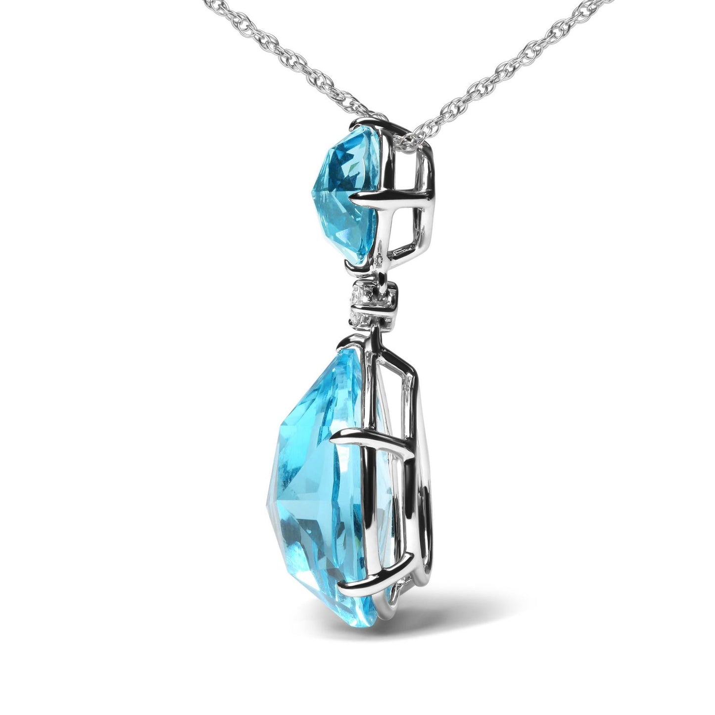 18K White Gold Diamond Round London Blue & Pear Cut Sky Blue Topaz Necklace - Lovez Aqua© -