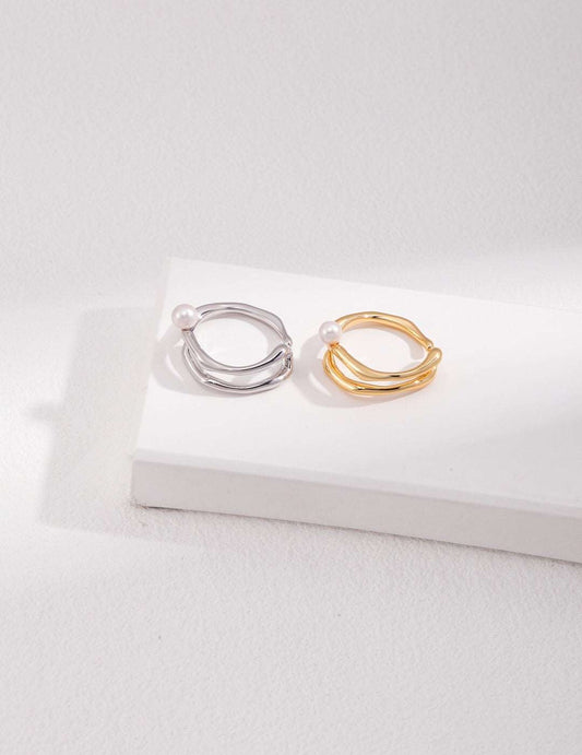 18ct Gold Vermeil & Freshwater Pearl Women's Modern Statement Hoop Ring - Lovez Aqua© -