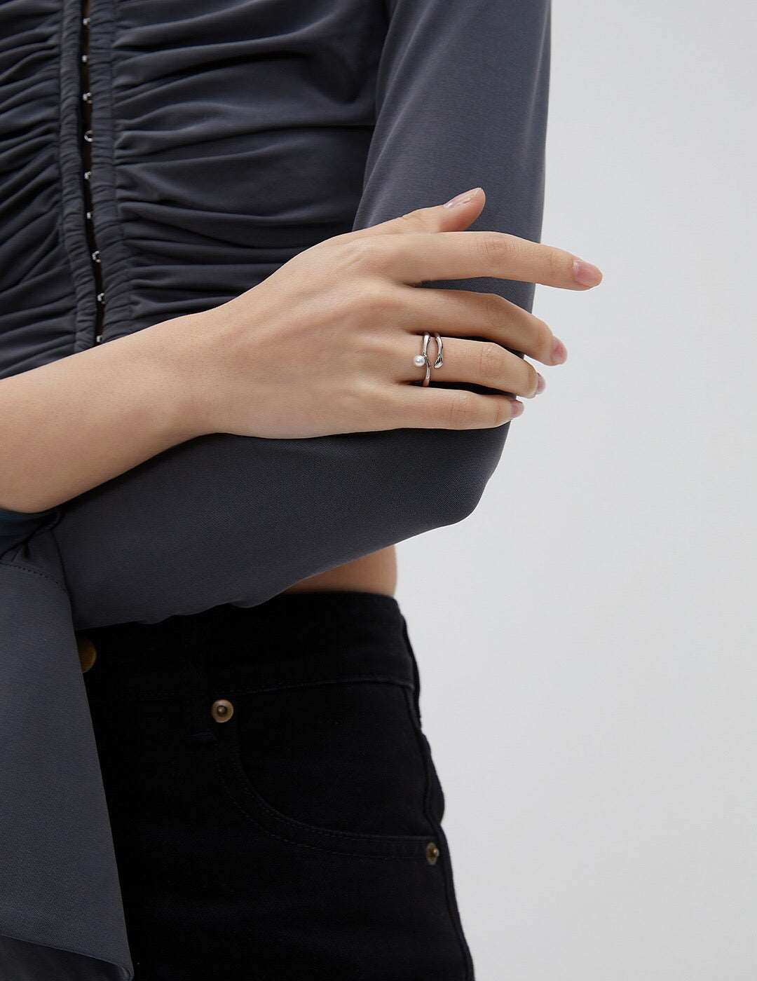 18ct Gold Vermeil & Freshwater Pearl Women's Modern Statement Hoop Ring - Lovez Aqua© -