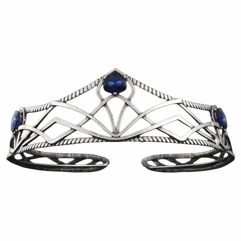 Women's Elvish Inspired Gold Silver Baroque Crystal Tiara - Lovez Aqua© - Silver Dark Blue