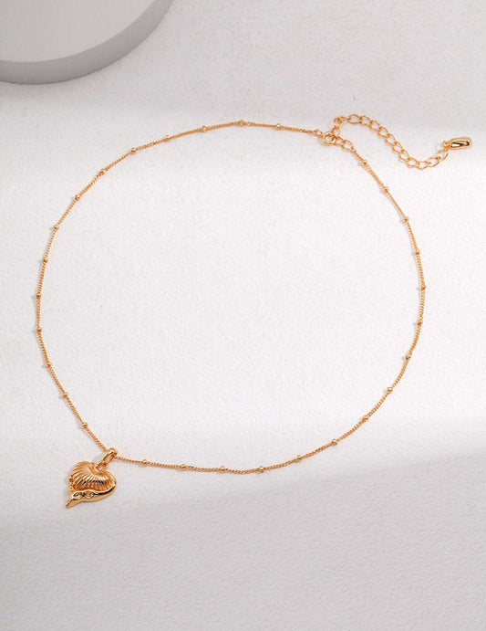 Women's 18ct Gold Vermeil Plated Minimalistic Shell Love Heart Necklace - Lovez Aqua© - Default Title