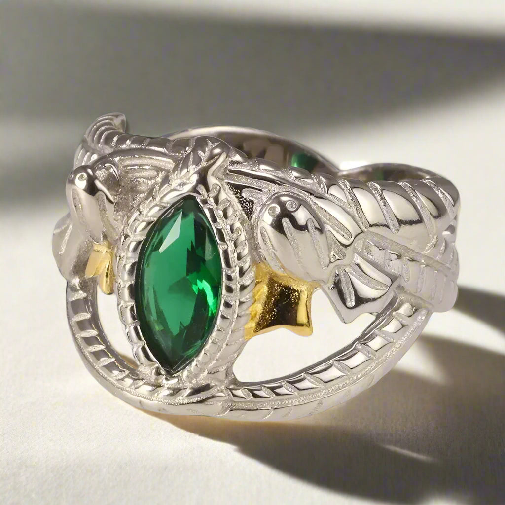 S925 Sterling Silver & Emerald Zircon Lord of the Rings Aragorn of Barahir Ring - Lord of the Rings - 7