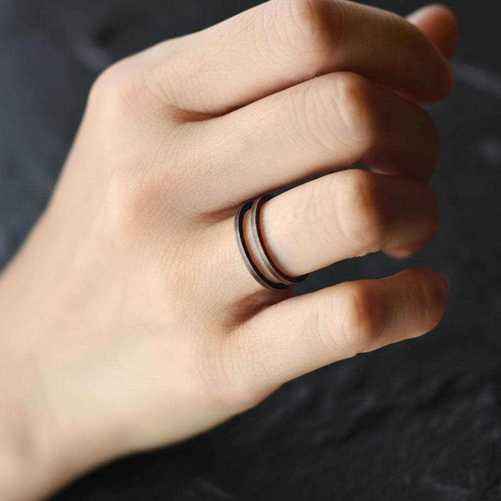 Hand-Crafted Solid Copper Adjustable Matching Couple Rings - Lovez Aqua© -