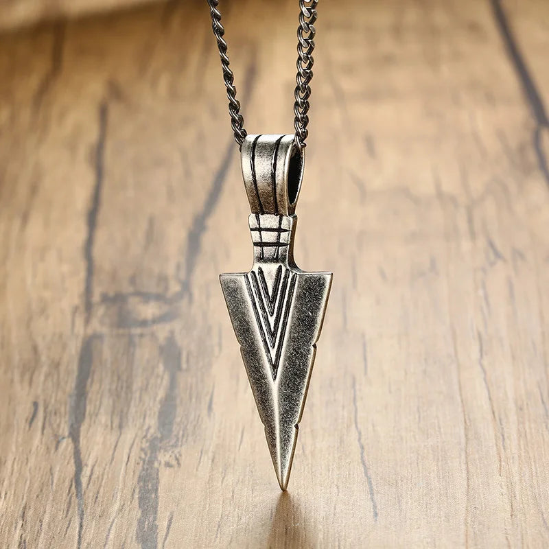 Men's Stainless Steel Punk Rock Arrow Head Pendant Necklace - Lovez Aqua© -