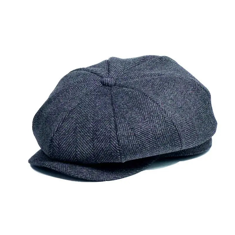 Men's Vintage Classic Plaid Wool Newsboy Winter Beret Cap - Lovez Aqua© - Herringbone Gray / 55-59cm