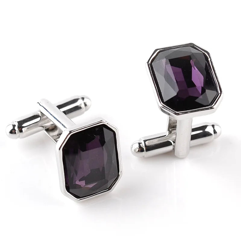 Men's Luxury Crystal Rhinestone Rectangle Cufflinks - Lovez Aqua© - Purple