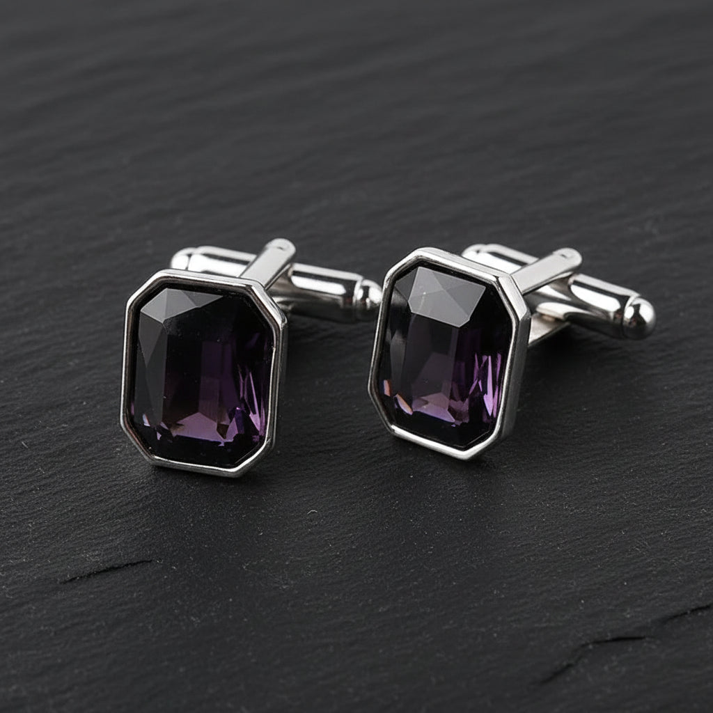 Men's Luxury Crystal Rhinestone Rectangle Cufflinks - Lovez Aqua© - Purple