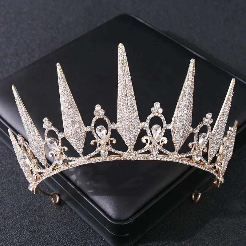 Women's Baroque Vintage Black Crystal Rhinestone Gothic Spear Tiara - Lovez Aqua© - Gold