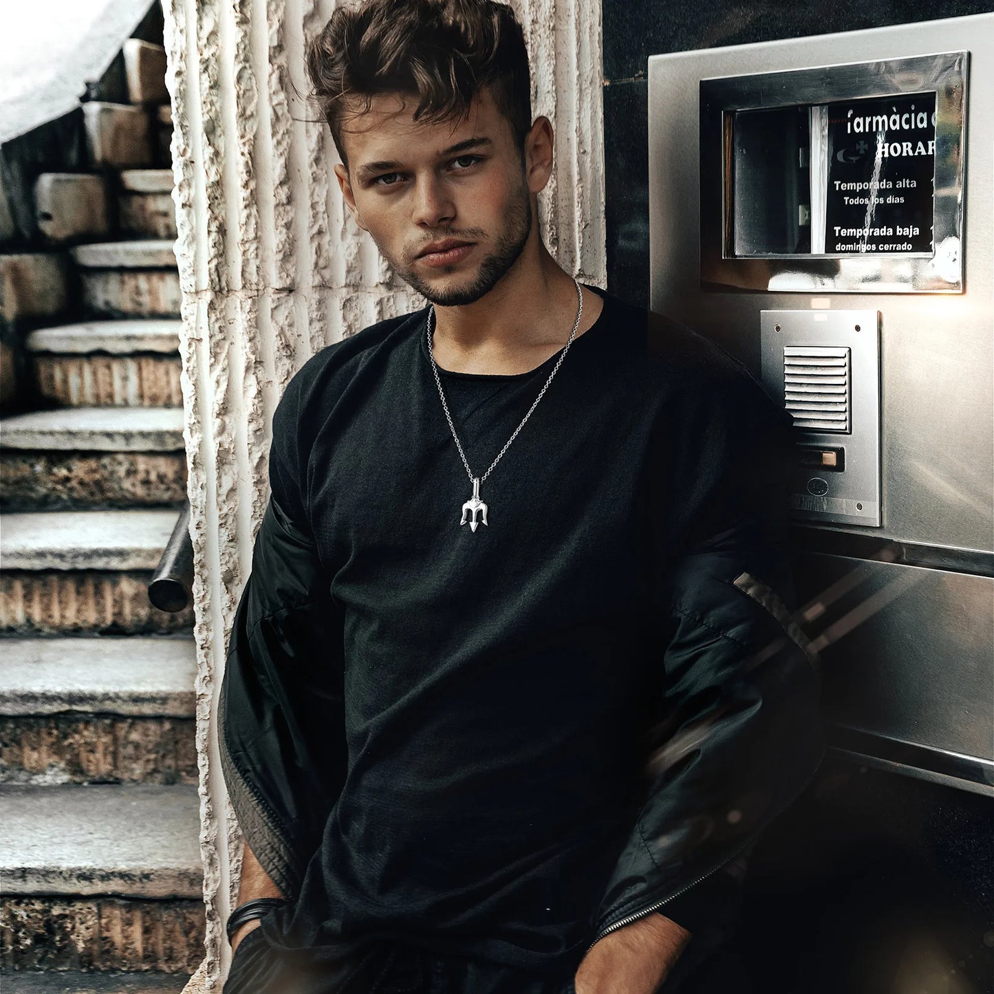 Men's Stainless Steel Punk Rock Neptune Trident Pendant Necklace - Lovez Aqua© -