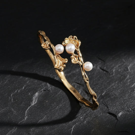 Baroque Ocean Wave Gold Vermeil & Natural Pearl Women's Cuff Bracelet