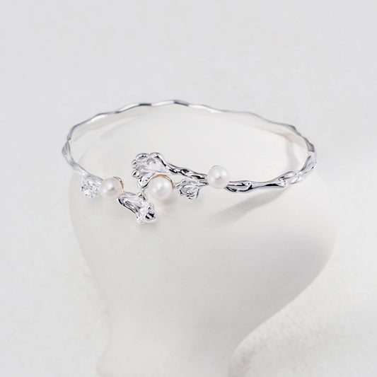 Baroque Ocean Wave Gold Vermeil & Natural Pearl Women's Cuff Bracelet