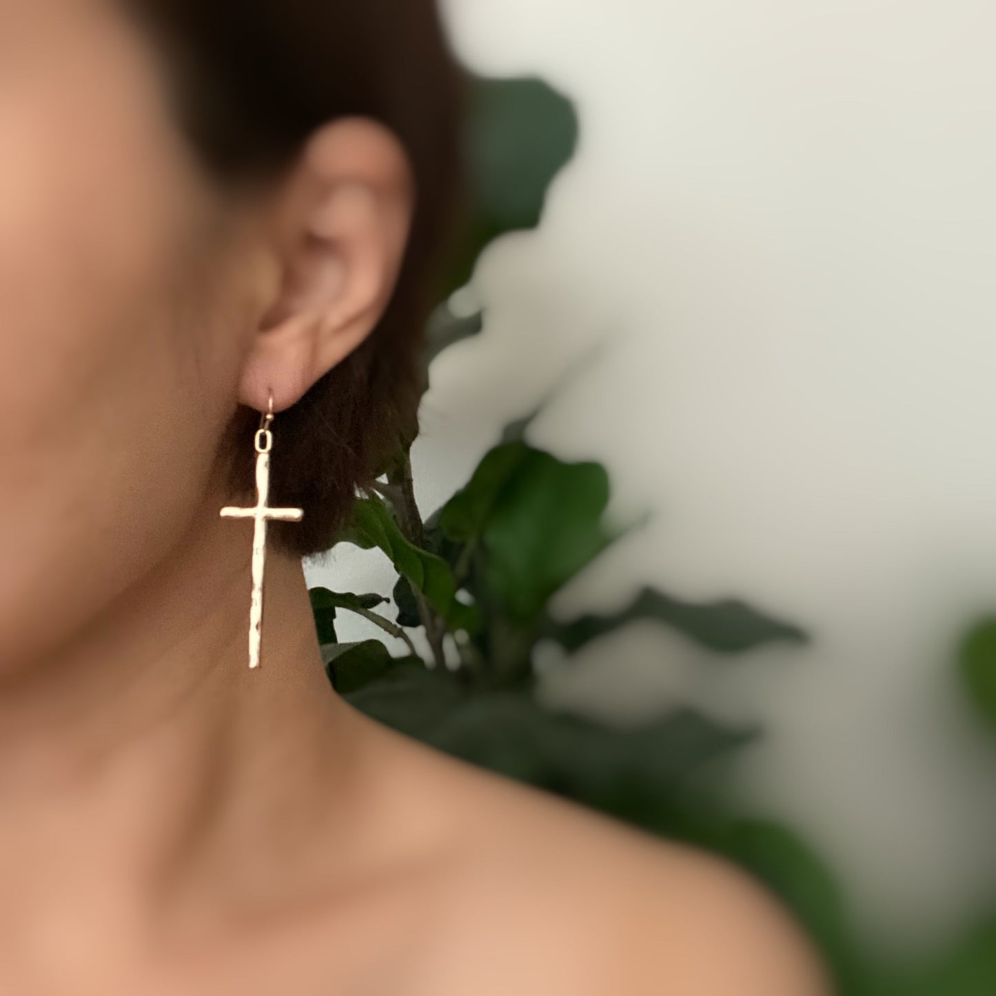 Shiny Wave Effect Slim Religious Cross Women's Dangle Earrings