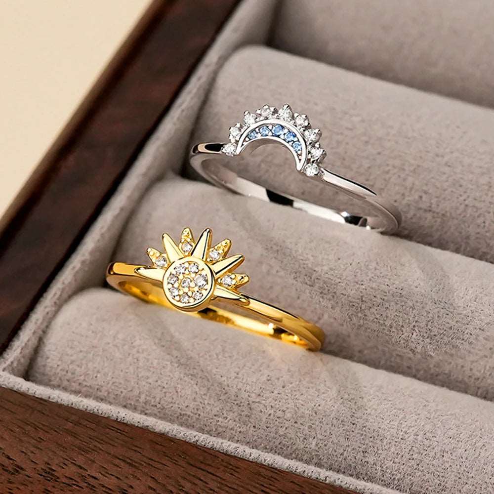 Pandora 925 Sterling Silver & Cubic Zirconia Sun and Moon Couple Ring Set - Pandora -