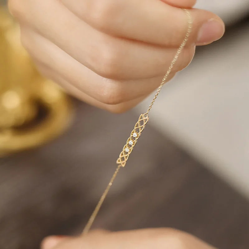 S925 Sterling Silver & 14K Light Gold Plated Rectangle Hollow Zircon Bracelet - Lovez Aqua© -