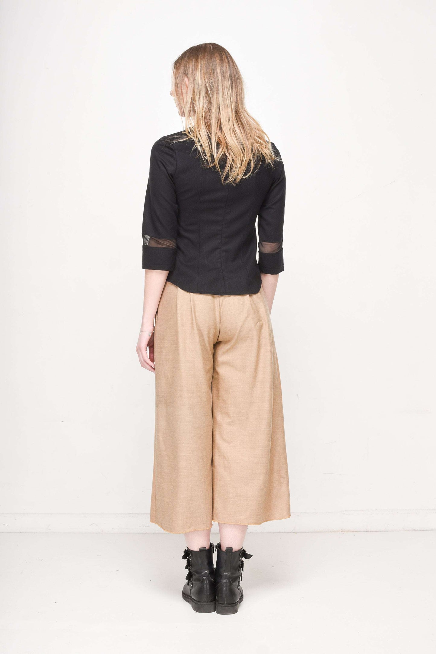 Women's Elegant Blouse with Sheer Panel Detailing, Round Neckline & 3/4 Sleeves - Lovez Aqua© -