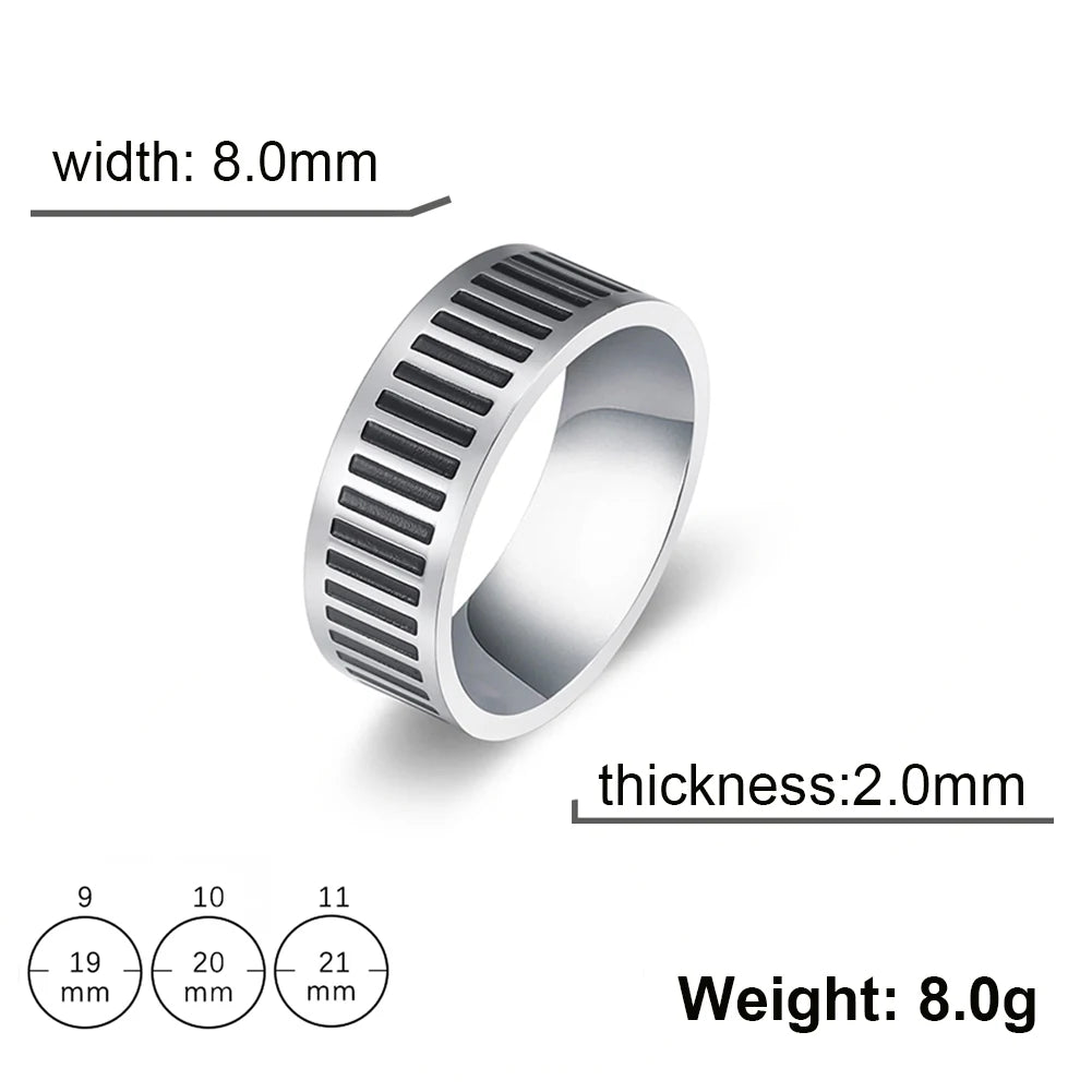Men's Geometric Engraved Pattern Thick Stainless Steel Band Ring - Lovez Aqua© - Style 3 / 11