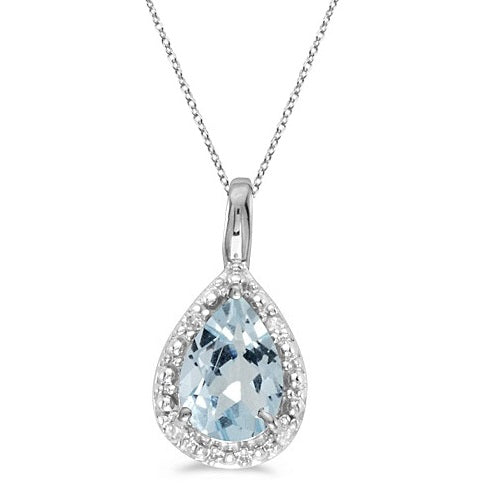 Women's Pear Shaped 14K White Gold Aquamarine Pendant Necklace - Lovez Aqua© -