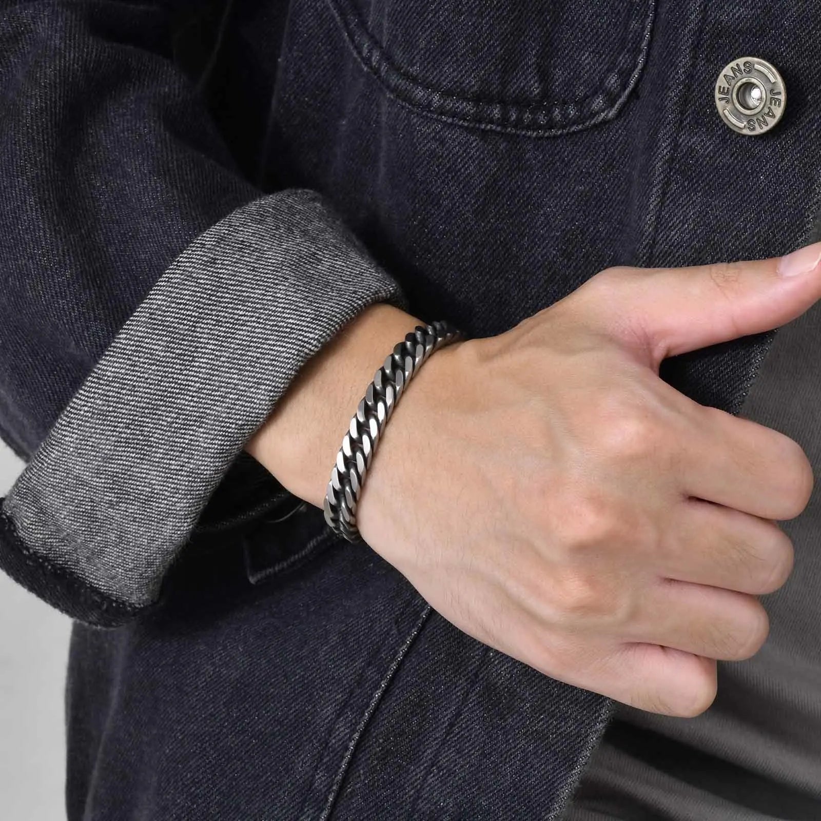 Men's Chunky Retro Stainless Steel Curb Dome Cuban Link Chain Bracelet - Lovez Aqua© -