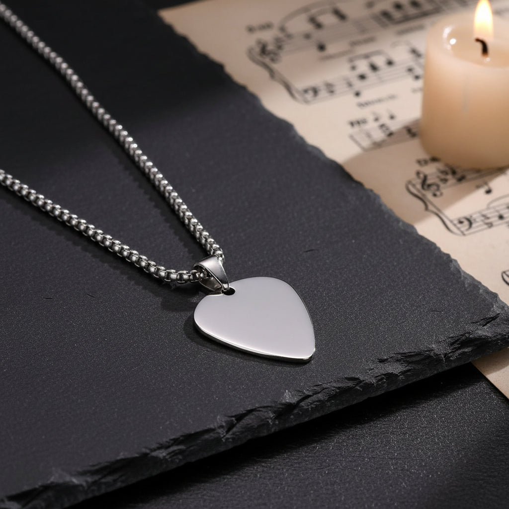 Men's Stainless Steel Guitar Pick Pendant Necklace - Lovez Aqua© -