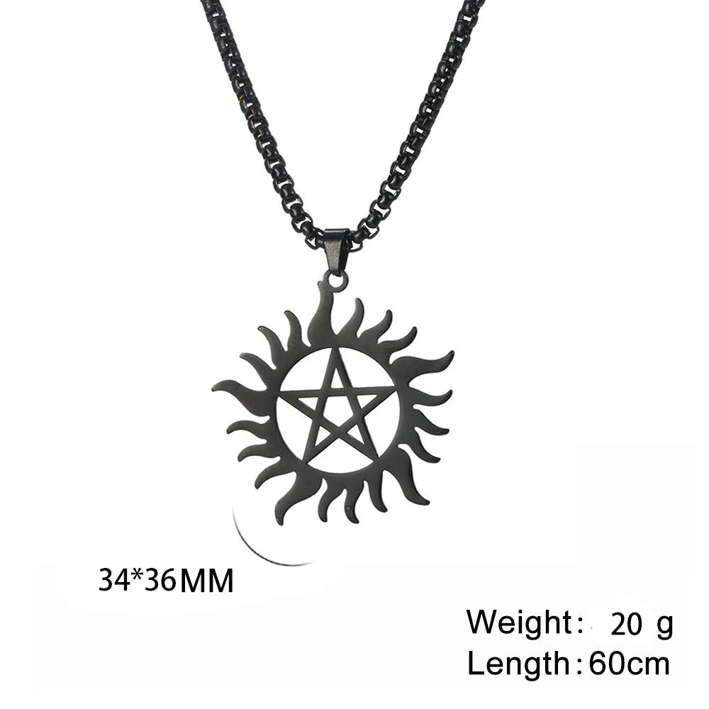 Supernatural Stainless Steel Shining Sun Pentagram Pendant Necklace - Supernatural - Black - Men