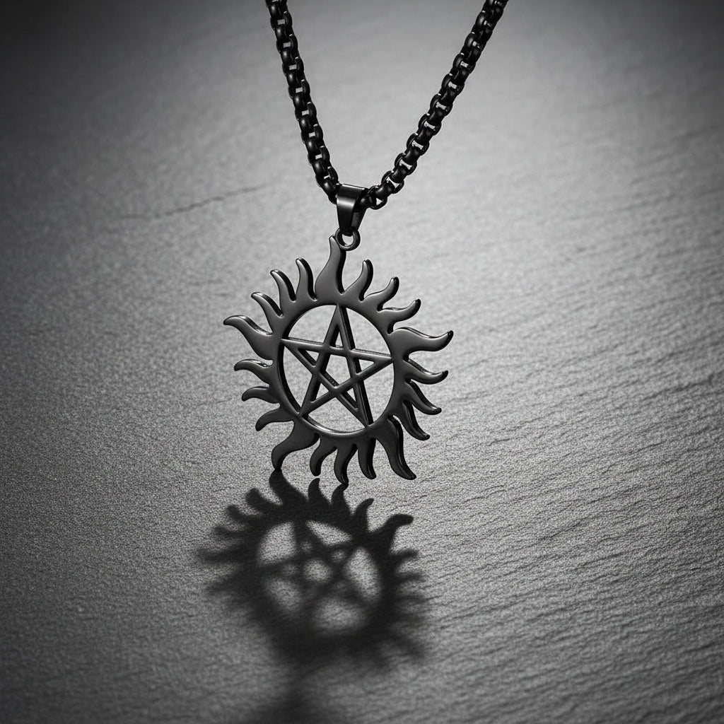 Supernatural Stainless Steel Shining Sun Pentagram Pendant Necklace - Supernatural - Black - Men