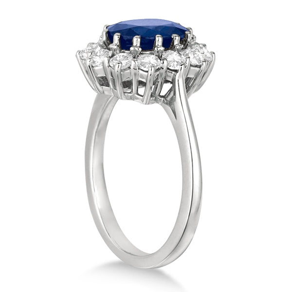 Princess Diana 14K White Gold Oval Blue Sapphire & Diamond Accented Ring - Lovez Aqua© -