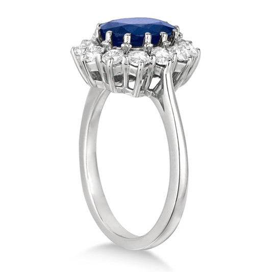 Princess Diana 14K White Gold Oval Blue Sapphire & Diamond Accented Ring - Lovez Aqua© -