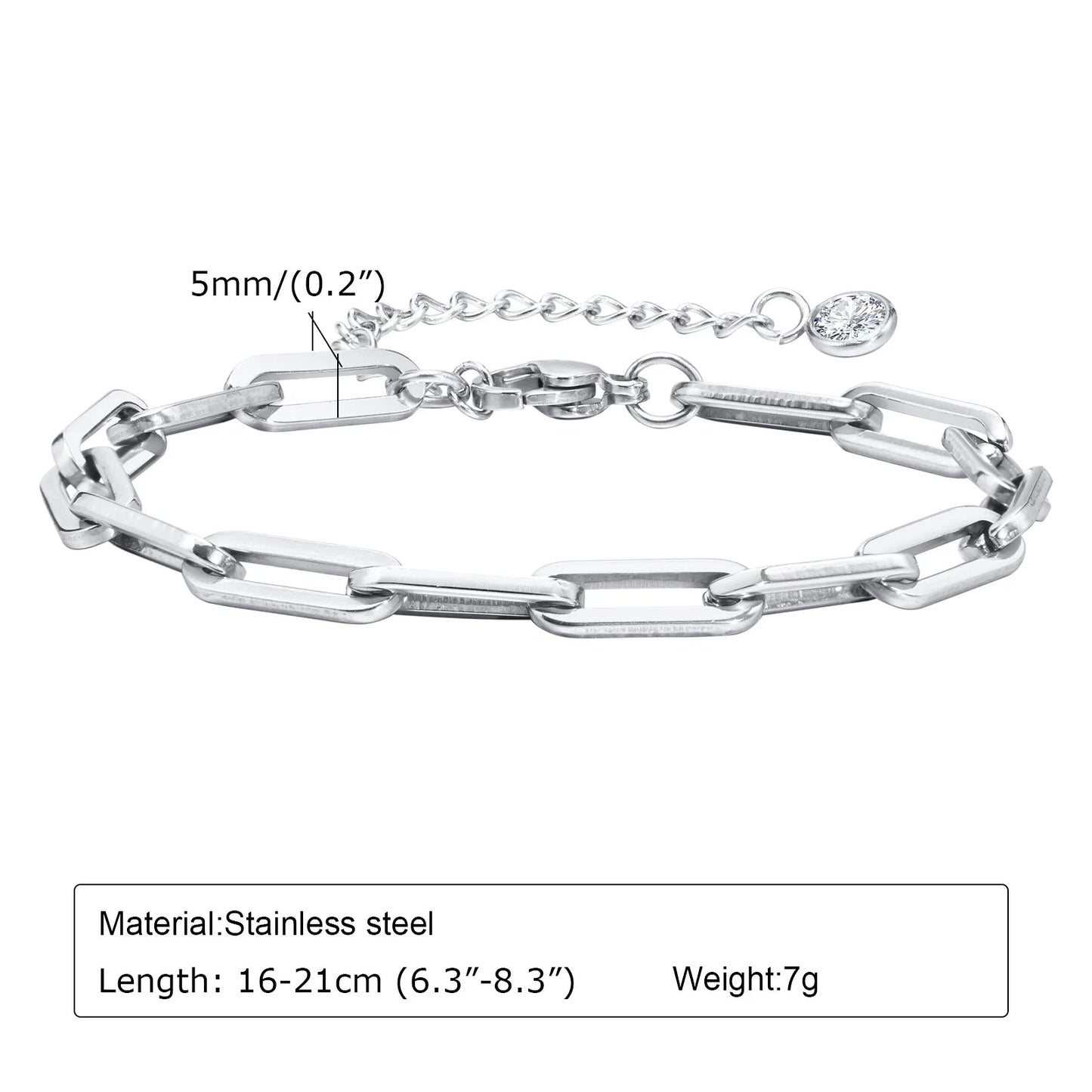 Men's Retro Minimalist Stainless Steel Adjustable Paperclip Link Chain Bracelet - Lovez Aqua© - 1