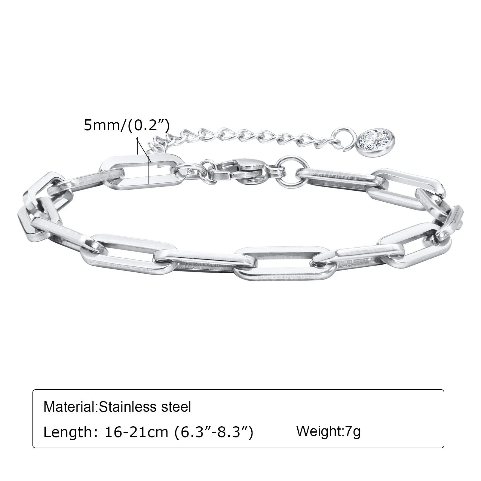 Men's Retro Minimalist Stainless Steel Adjustable Paperclip Link Chain Bracelet - Lovez Aqua© - 1