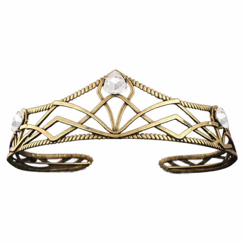Women's Elvish Inspired Gold Silver Baroque Crystal Tiara - Lovez Aqua© - Gold White