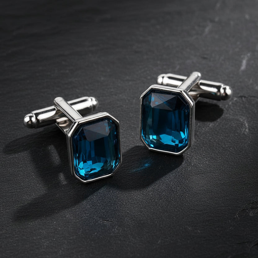 Men's Luxury Crystal Rhinestone Rectangle Cufflinks - Lovez Aqua© -