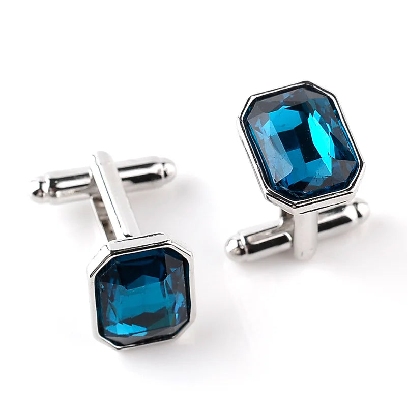 Men's Luxury Crystal Rhinestone Rectangle Cufflinks - Lovez Aqua© - Light Blue