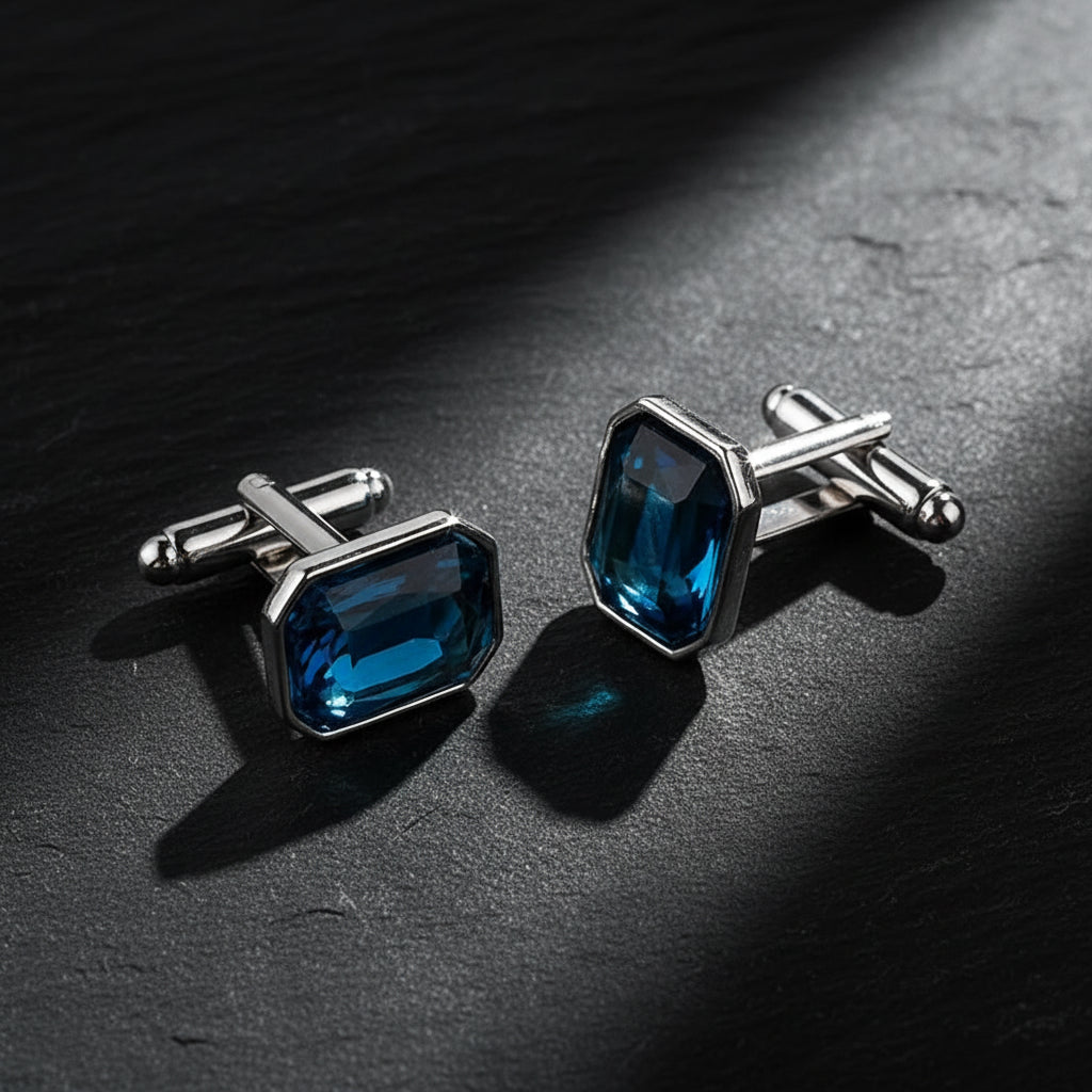 Men's Luxury Crystal Rhinestone Rectangle Cufflinks - Lovez Aqua© - Light Blue