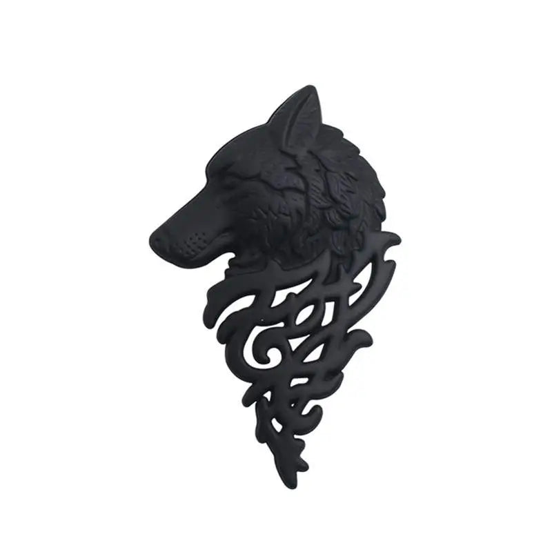 Men's Mysterious Wolf Head Filigree Viking Brooch - Lovez Aqua© - Black