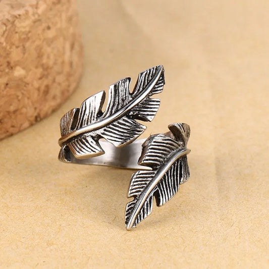 Men's Retro Antique Vintage Stainless Steel Feather Ring - Lovez Aqua© - 2 / 8