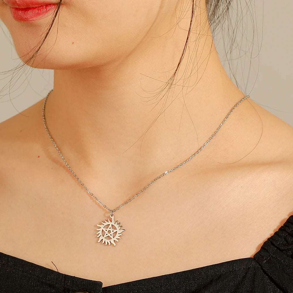 Supernatural Stainless Steel Shining Sun Pentagram Pendant Necklace - Supernatural -