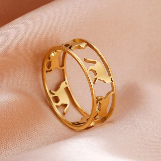 Women's Stainless Steel Gold or Silver Cute Cutout Feline Cats Ring - Lovez Aqua© -