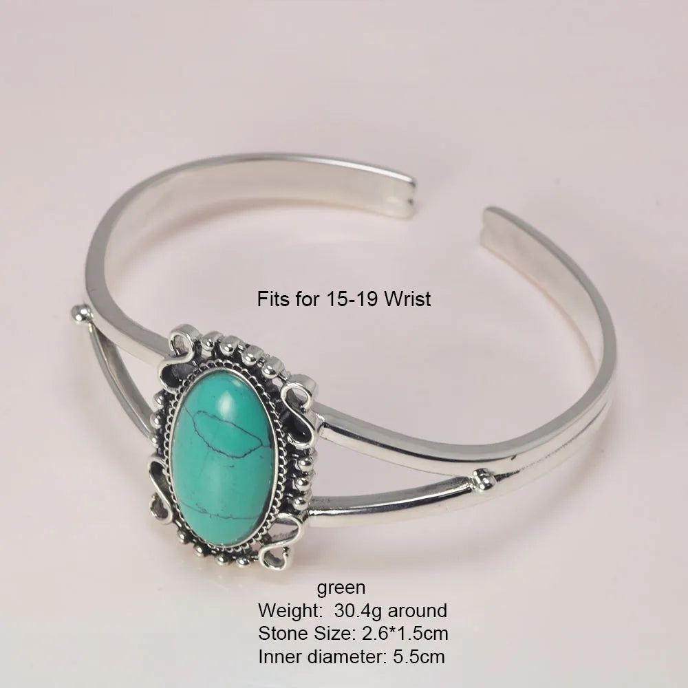 Real S925 Sterling Silver Bella Swan Natural Turquoise Stone Open Cuff Bracelet - Twilight - Green
