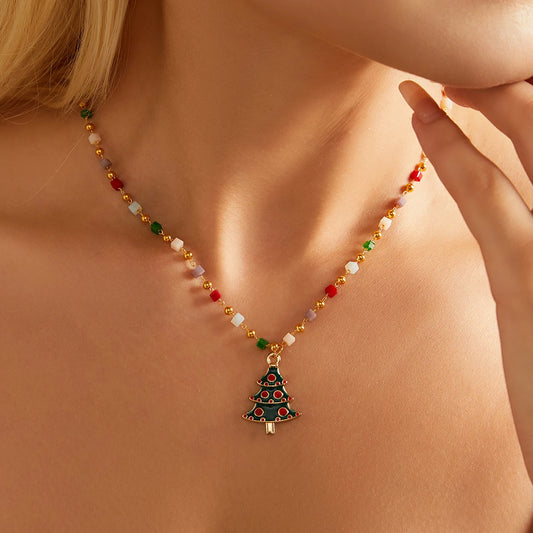 Women's Festive Christmas Themed Beaded Pendant Necklace - Lovez Aqua© -