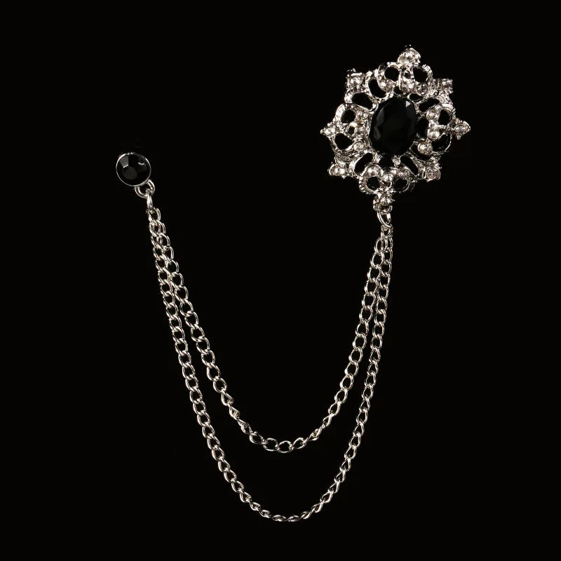 Men's Baroque Rhinestone Classic Chain Link Vintage Lapel Pin Brooch - Lovez Aqua© - Style 2