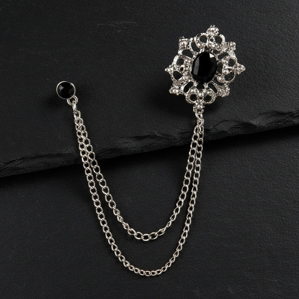 Men's Baroque Rhinestone Classic Chain Link Vintage Lapel Pin Brooch - Lovez Aqua© - Style 2