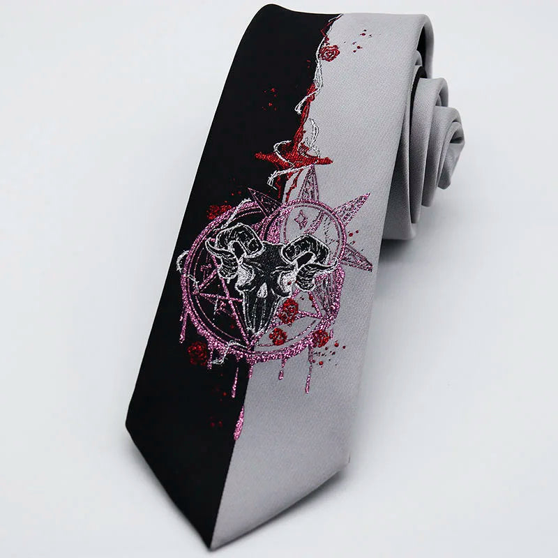 Night Gothic Dark Magic Japanese Style Detailed Illustrated Men's Necktie - Lovez Aqua© - 4