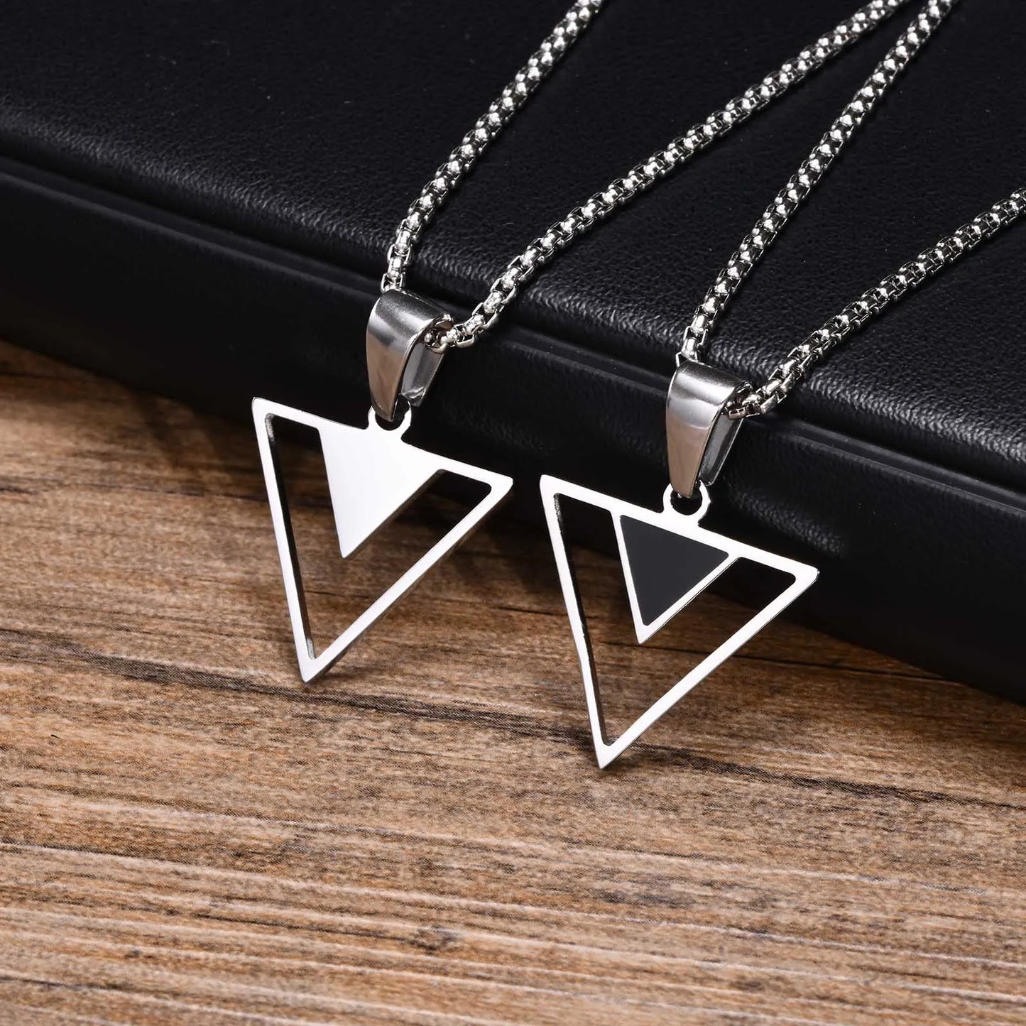 Men's Modern Abstract Minimalist Hollow Geometric Triangle Pendant Necklace - Lovez Aqua© - 1 / 70cm