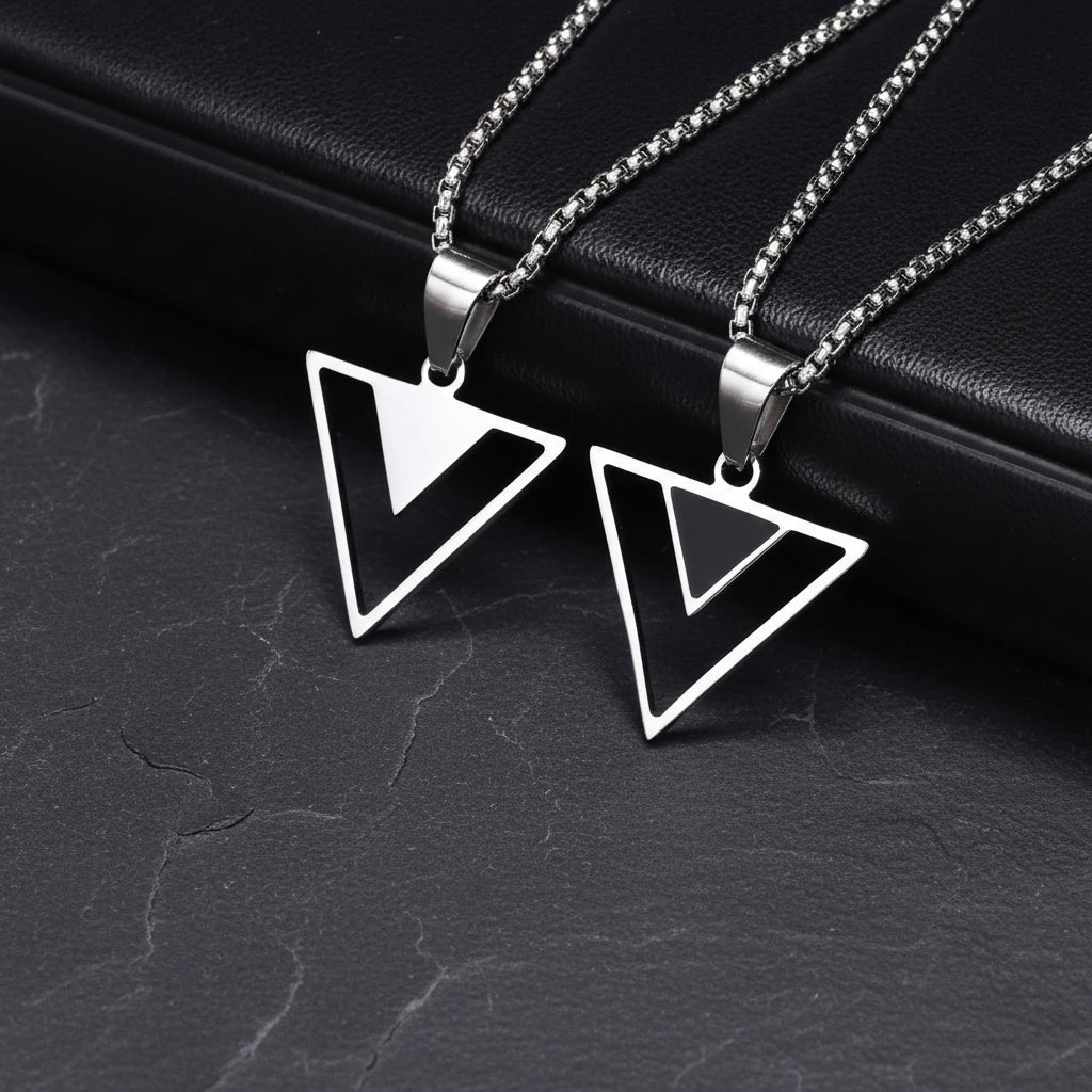Men's Modern Abstract Minimalist Hollow Geometric Triangle Pendant Necklace - Lovez Aqua© - 1 / 70cm