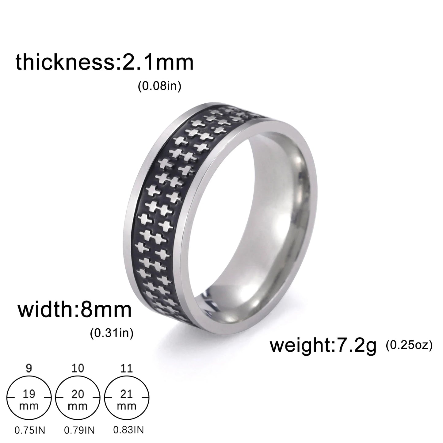 Men's Geometric Engraved Pattern Thick Stainless Steel Band Ring - Lovez Aqua© - Style 34 / 11