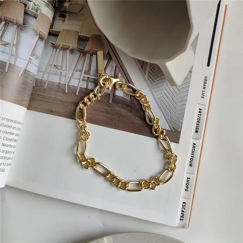 Women's 925 Sterling Silver Chic Thick Link Chain Bracelet - Lovez Aqua© - Gold