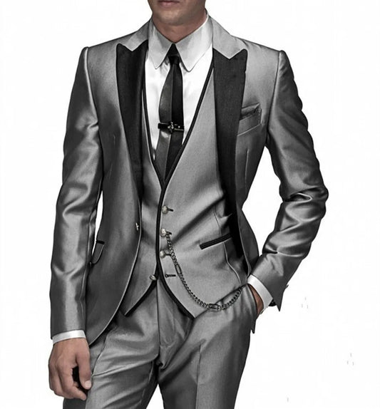 Men's Shiny Metallic Embroidered 3 Piece Suit Set (Jacket, Pants & Vest) - Lovez Aqua© -
