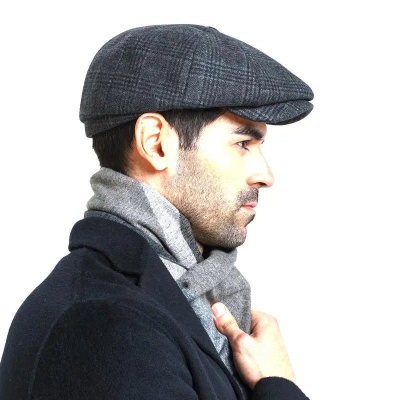 Men's Vintage Classic Plaid Wool Newsboy Winter Beret Cap - Lovez Aqua© -