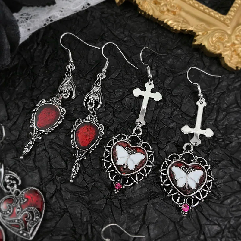 Women's Dark Gothic Vintage Punk Goth Halloween Drop Earrings - Lovez Aqua© -
